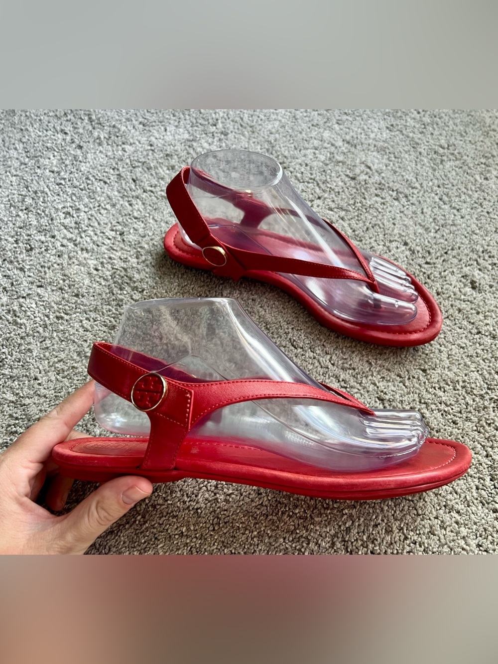 Tory Burch MINNIE Size 8.5 Travel Thong Sandals Nantucket RED Leather Slingback